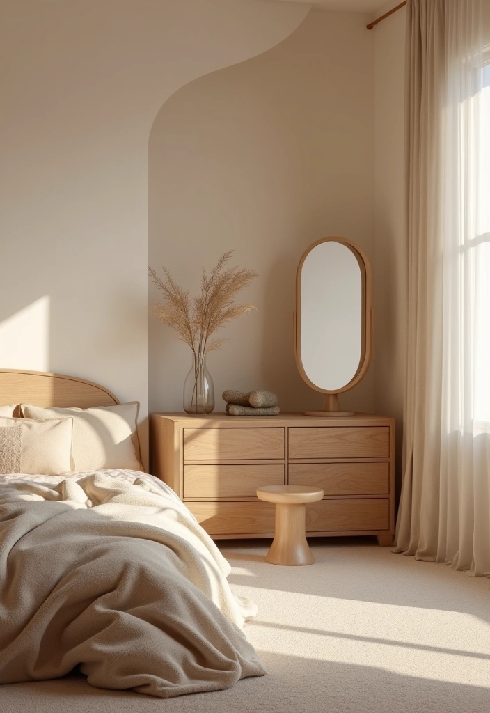 27+ Earthy Modern Bedroom Ideas - 19. Soft Curves and Shapes