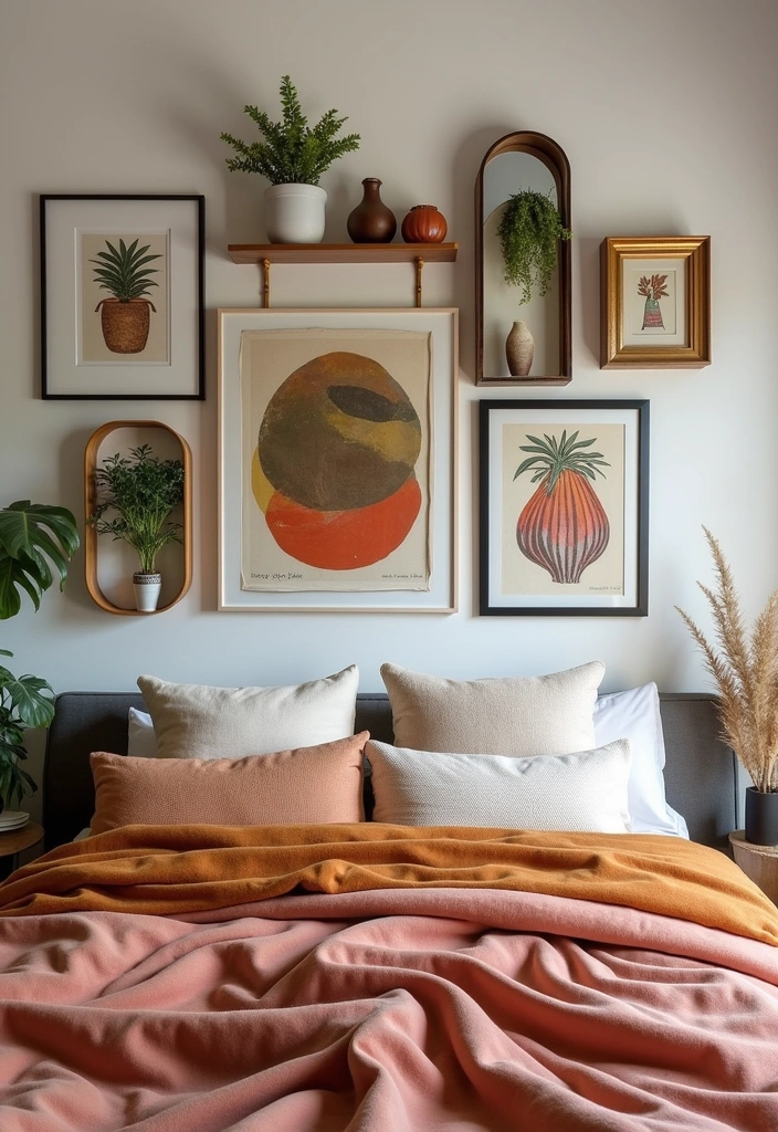 27+ Earthy Modern Bedroom Ideas - 20. Layered Wall Decor