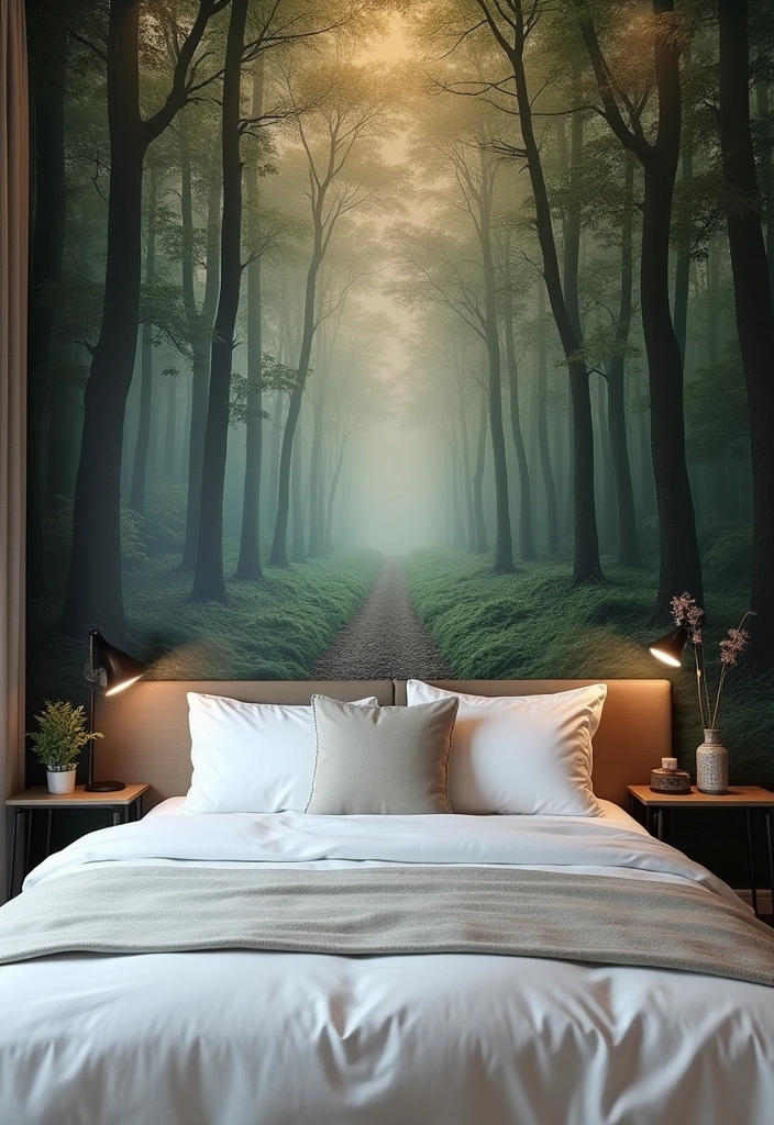 27+ Earthy Modern Bedroom Ideas - 8. Artistic Wall Murals