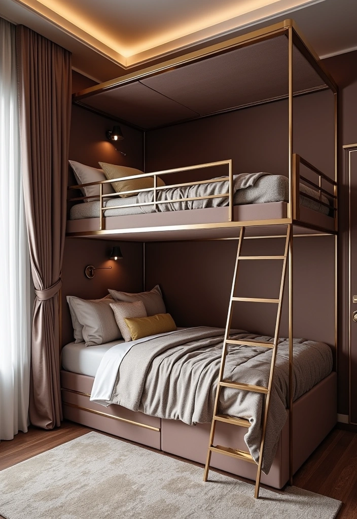27+ Functional & Fabulous Bunk Bed Bedroom Ideas - 18. Modern Glam