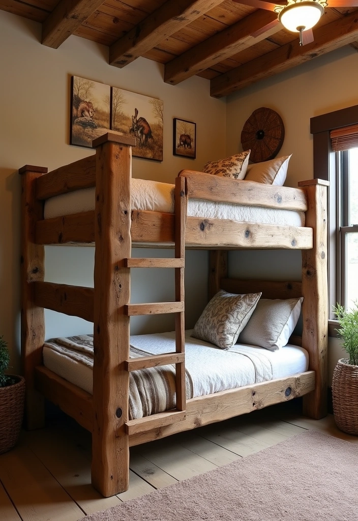 27+ Functional & Fabulous Bunk Bed Bedroom Ideas - 2. Rustic Wood Wonderland
