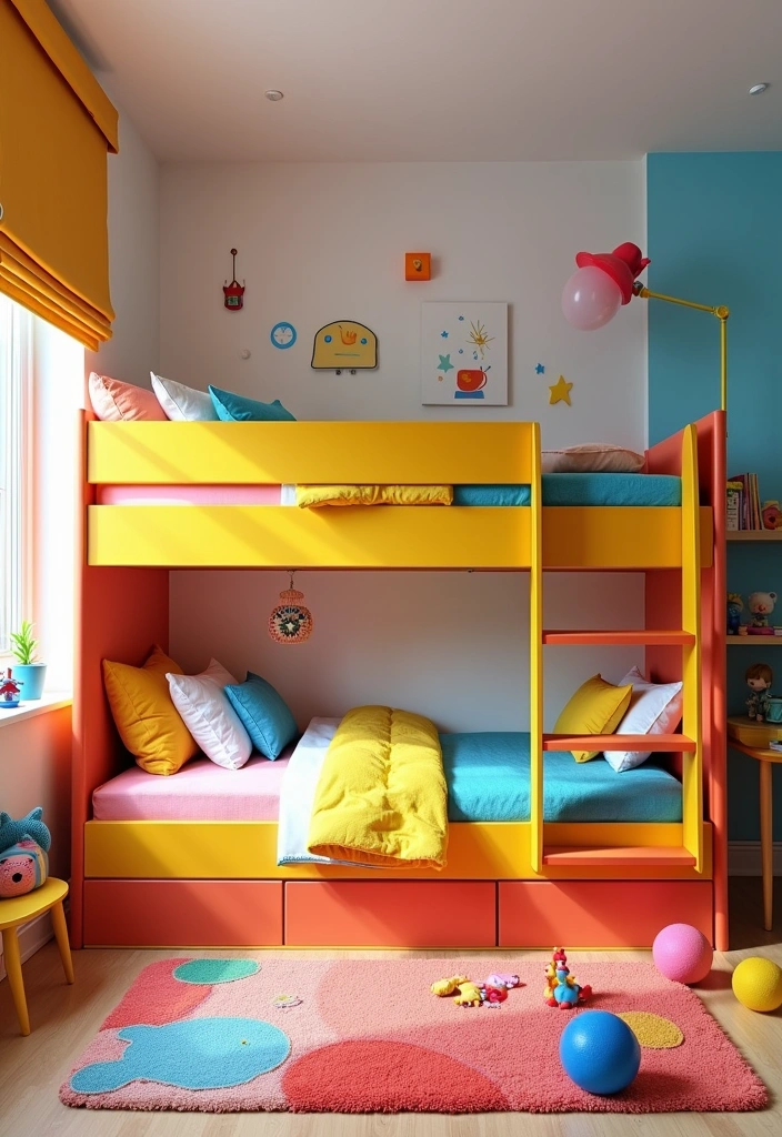 27+ Functional & Fabulous Bunk Bed Bedroom Ideas - 4. Colorful Playful Paradise