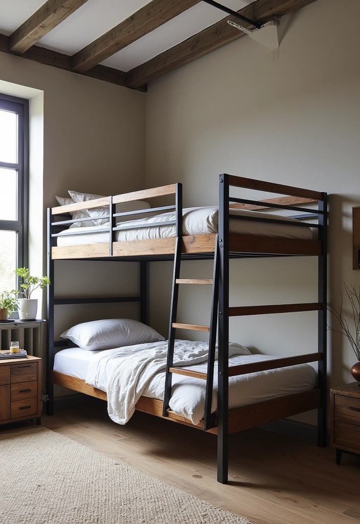 27+ Functional & Fabulous Bunk Bed Bedroom Ideas - 9. Industrial Chic Design