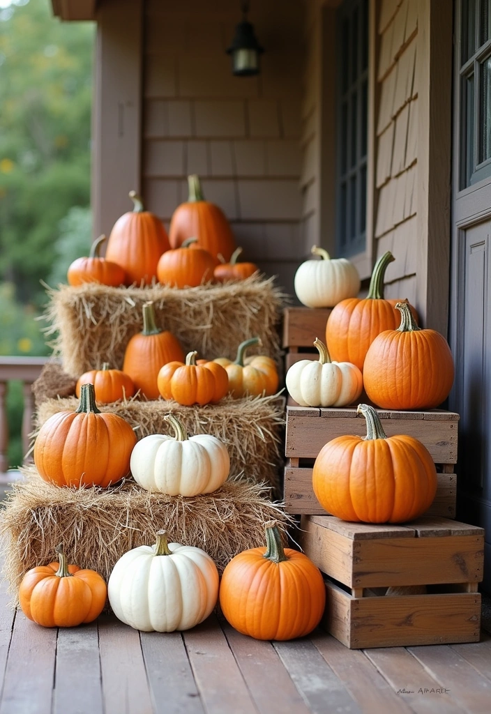 27+ Perfect Fall Porch Decor Ideas - 1. Rustic Pumpkin Display