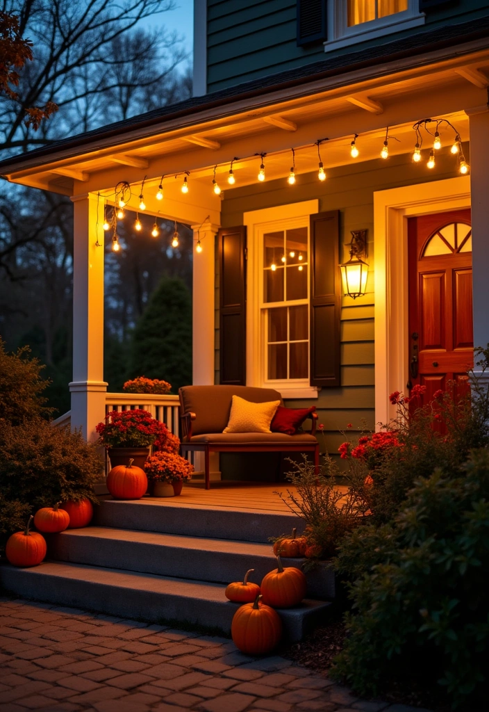 27+ Perfect Fall Porch Decor Ideas - 10. String Lights for Ambiance