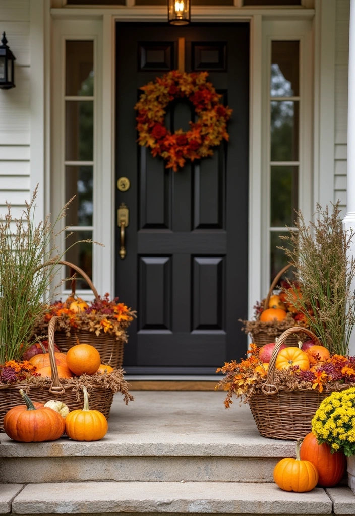 27+ Perfect Fall Porch Decor Ideas - 21. Harvest Baskets