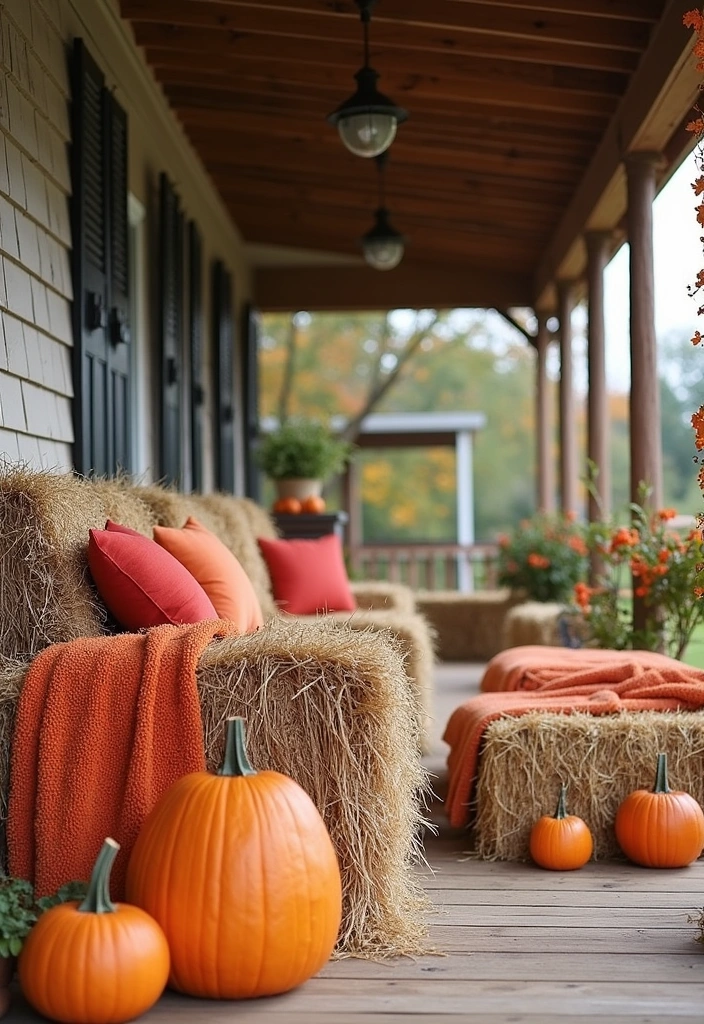 27+ Perfect Fall Porch Decor Ideas - 6. Hay Bale Seating